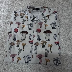 Romwe Men's Short Sleeve Button Down Dress Shirt "Mushrooms" White Red Size XL